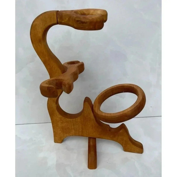 Handmade Folding Wood Wine Bottle Holder Rack Pourer Brown 13"x9" - Picture 3 of 9